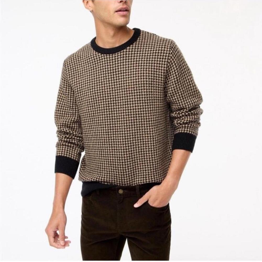 J.Crew Lambswool-blend Houndstooth Crewneck Sweater Brown/Black Men’s sz Medium